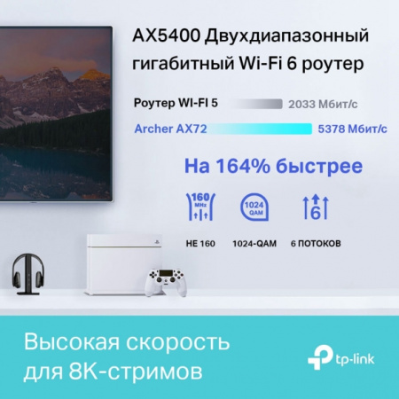 Фотография TP-Link Archer AX72 AX5400 Двухдиапазонный гигабитный Wi-Fi 6 роутер в интернет-магазине KitConnect